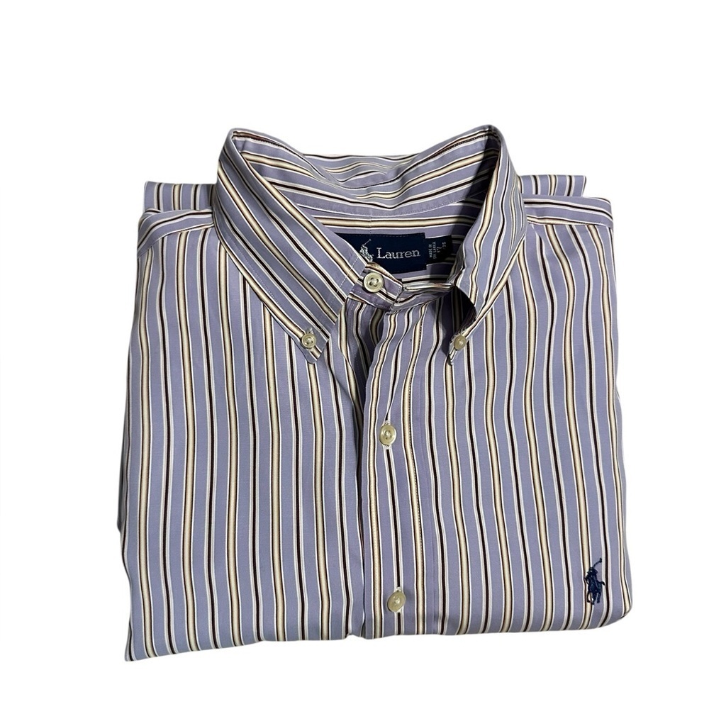 Ralph Lauren Mens Button Down Purple Yellow Striped Shirt Size 17 Classic Fit